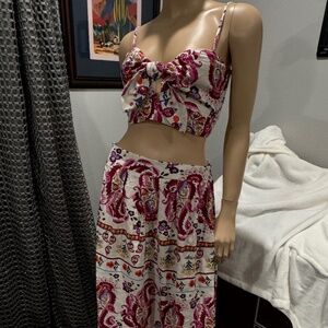 Caroline Constas-NWT Multicolored Paisley Print Matching Crop Tank and Skirt Set